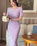 Mons Notch Drape Shirring Short Sleeve One Piece