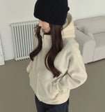 Two-Way Fleece High Neck Thick Hood Zip-Up