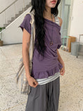 Shima Drape Frill Off-Shoulder Short Sleeve Tee