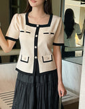 Eloa Square Color Matching Button Cardigan