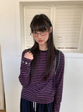 Dyoi Printing Stripe Round Long Sleeve Tee