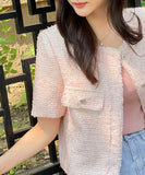 Lier No Collar Tweed Short Sleeve Jacket