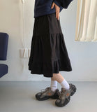 Potto Cotton Frill Tiered Banding Midi Skirt