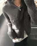 Siemen Ribbed High-Neck Pocket Two-Way Knit Zip-Up