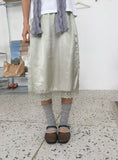 Asumi Satin Glossy Lace Layered Midi Skirt