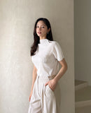 Prina Half Neck Pleated Tee Blouse