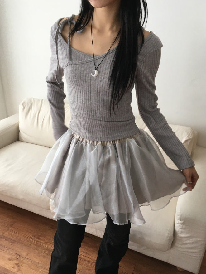【WONDER WONDER】Weil Organza Layered Flared Mini Skirt WONDER WONDER】Weil Organza Layered Flared Mini Skirt Weil