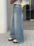 Poyu Light Blue Washing Denim Wide Pants