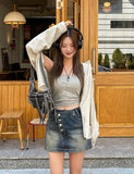 Hardy Unbalanced Button Low Denim Mini Skirt