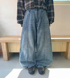 [unisex] Hilde Curved incision Denim Wide Pants