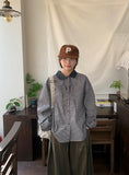 [BAONHAUS] Salo Ribbon Color Matching Check Collar Shirt