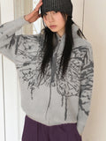 Nopel Vintage Butterfly Angora High Neck Long Sleeve Cardigan Zip Up