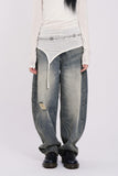 Laser brush balloon denim pants