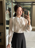 Alena Dot Satin Tie See-Through Blouse