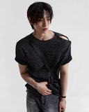 Open 5 button ribbed round knit short ver