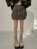 Block Leather Cargo Miniskirt