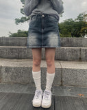Epee Denim Washing Mini Skirt