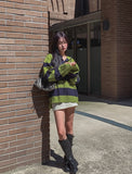 Stripe cable hood warmer knitwear
