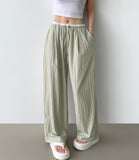 Rustling Color Matching Ice Wide Slacks Banding Pants