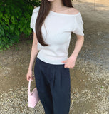 Feminine Cap Sleeves Unbalanced One-Off Short Sleeve Knit