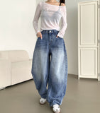 Incision Point Mega Balloon Fit Banding Denim Pants