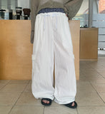 Mitu Summer Check Color Matching Cargo Wide Pants