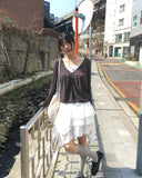 Shuha lace strap diagonal tiered skirt