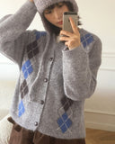 [Wool20] Necker Vintage Diamond Argyle Knit Cardigan