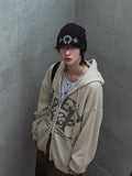 Galaxy lettering hooded zip-up knit