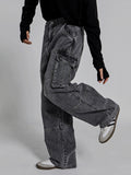 Neutral minimal cargo denim pants
