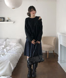 Mayo diagonal button wool round knit