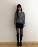 Moin wool V-neck loose button long sleeve knit