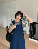 Loiki Shirring Pocket Denim Sleeveless Long One Piece