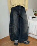 Ikune Wide Cut Cargo Denim Pants