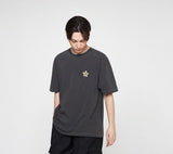 Flower Smile Logo Embroidery Pigment Short Sleeve T-shirt