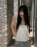 Fearin Shirring Sleeveless Ribbon Blouse