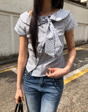 Yonning Check Short Sleeve Blouse