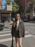 (UNISEX) Curve Slit Vintage Leather Jacket