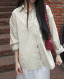 [MADE] Kael Color Matching Stripe Loose Fit Long Sleeve Shirt