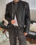 Geron Diagonal Zipper Leather Rider Jacket