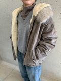 Tiken Herringbone Wool Hood Fur Jacket