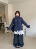 [unisex] Konekin two-way striped over knit hooded zip-up