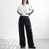 Peolan Glossy Color Matching Leather Jacket