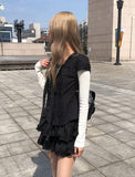 Lotte Dot Frill Ribbon Slim Short Sleeve Blouse