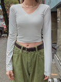 Basic Heat V-neck Long-sleeved T-shirt