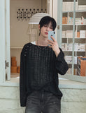 [PLAN MADE/MADE] Slant Snap Damaged Knit