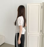 Summer Lace Pattern Puff Short Sleeve Ribbon Blouse