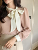 Mood Tie Color Matching Puff Blouse