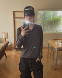 Div Ribbed Henley Neck Long Sleeve Tee