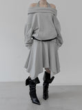 Enri cowl neck hood off-shoulder sweatshirt